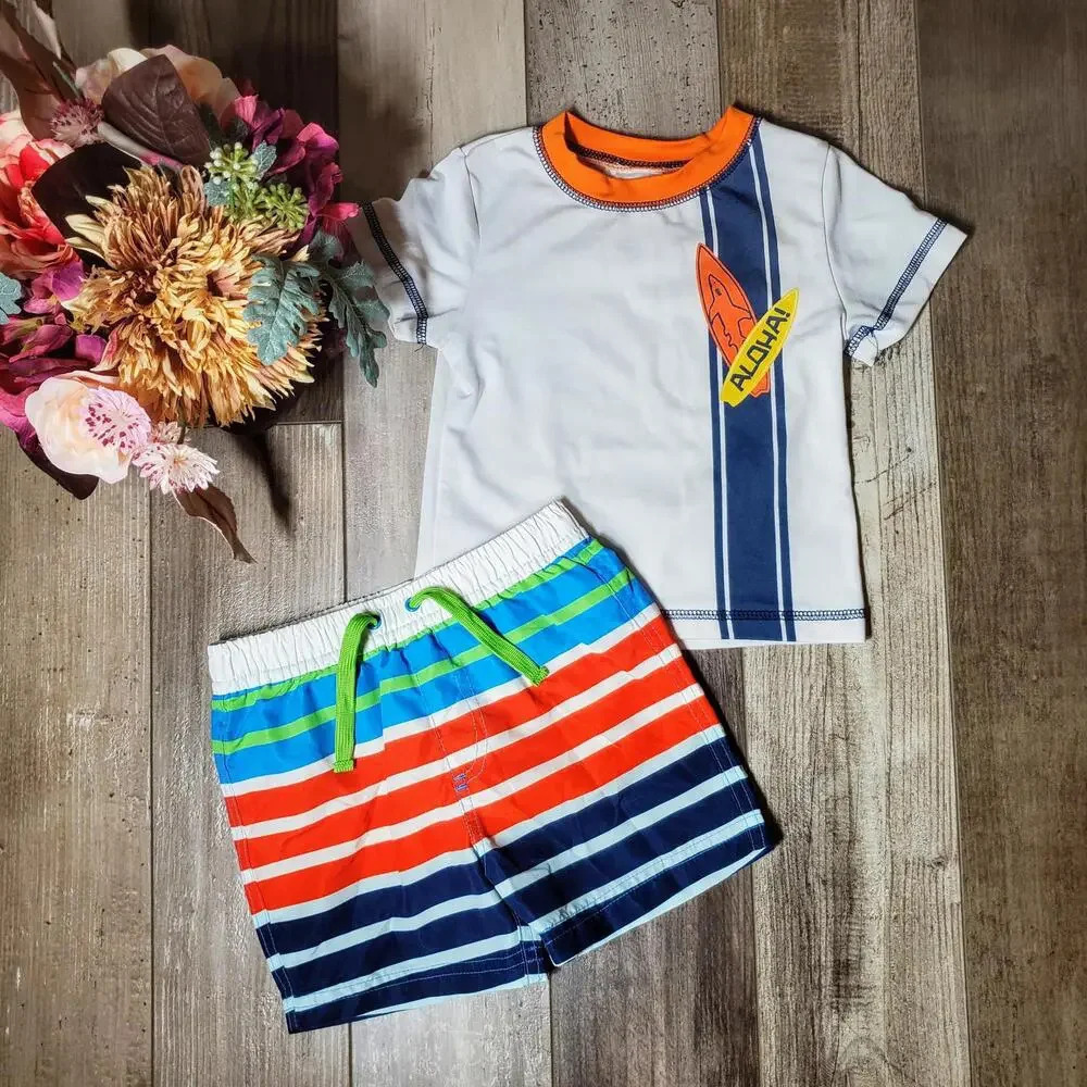 First Impressions 24m Toddler Boy Swimwear Set White Aloha Stripes
